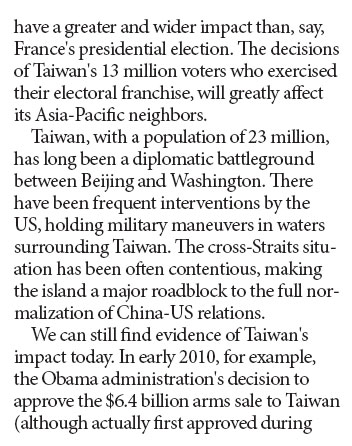 Taiwan leadership election important beyond its borders