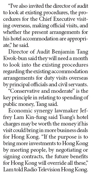 Luxury hotel stay in line with rules: Tsang