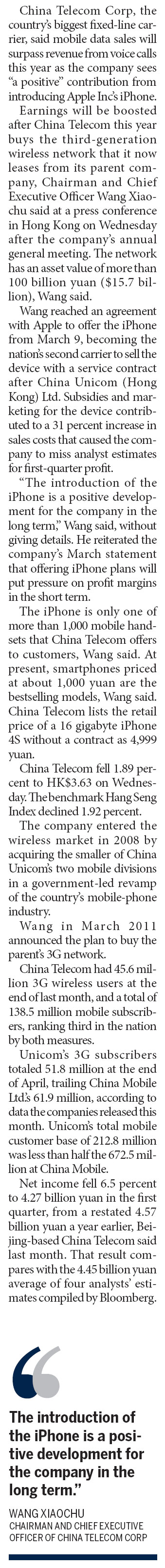 Mobile data to increase revenue for China Telecom