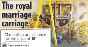 英國威廉王子密造3米高黃金婚車 重達2.5噸(圖)