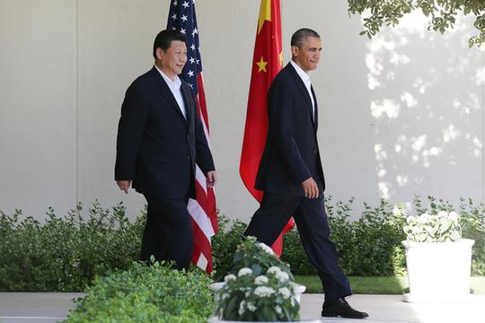 習近平和奧巴馬共同走向媒體區