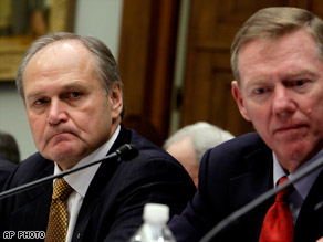 Chrysler CEO Robert Nardelli, left, and Ford CEO Alan Mulally testify on Capitol Hill on Wednesday.
