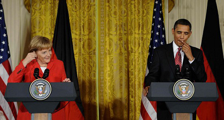 奧巴馬會(huì)見(jiàn)默克爾談伊核等熱點(diǎn)問(wèn)題