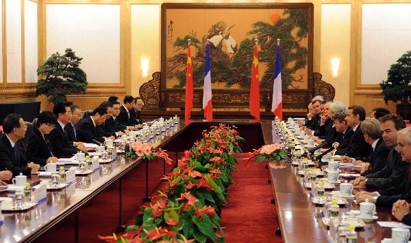 胡錦濤同法國總統薩科齊舉行會談