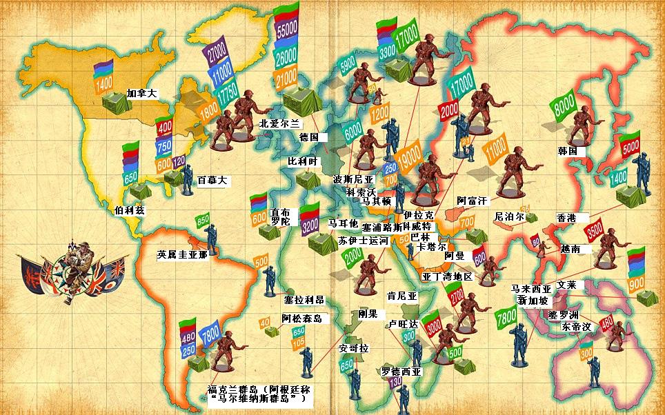 圖：媒體刊登戰后英軍海外部署圖 遍及世界各個角落
