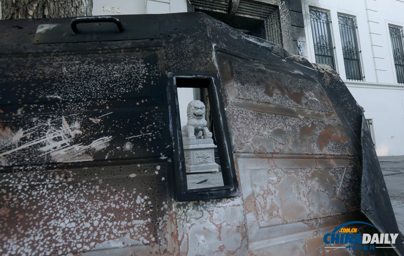 中國駐舊金山總領館遭縱火后照片曝光 嫌犯或為亞裔