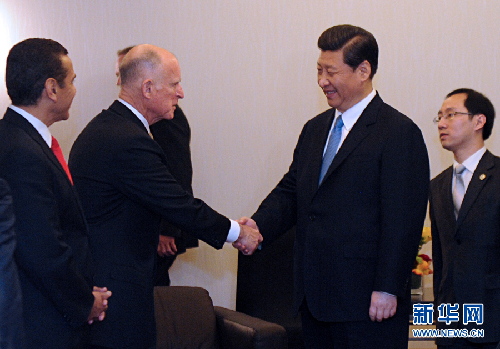 習近平會見加州州長、洛杉磯市長