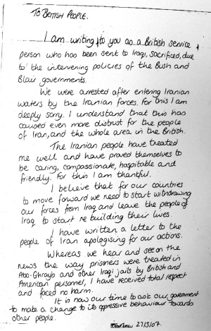 <FONT COLOR=#000000>在伊朗:女兵三書認錯與總統握手言謝</FONT>