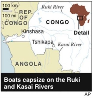 剛果(金)發生翻船 70人死亡200人失蹤