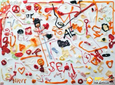 用口香糖貼成的趣味圖畫