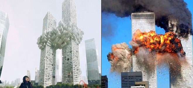 離奇“撞衫”：韓國姊妹樓重現紐約雙子塔9·11遇襲情景？