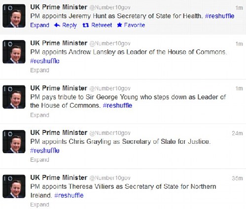 卡梅倫改組內閣 成首位通過推特宣布人事任免英首相