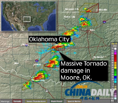 美國俄克拉荷馬市郊遭龍卷風重創 近百人死亡