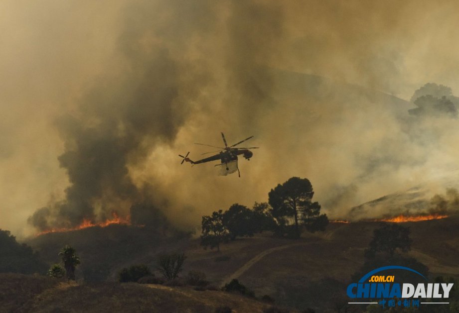 美國洛杉磯一汽車起火引發森林火災 濃煙滾滾（圖）