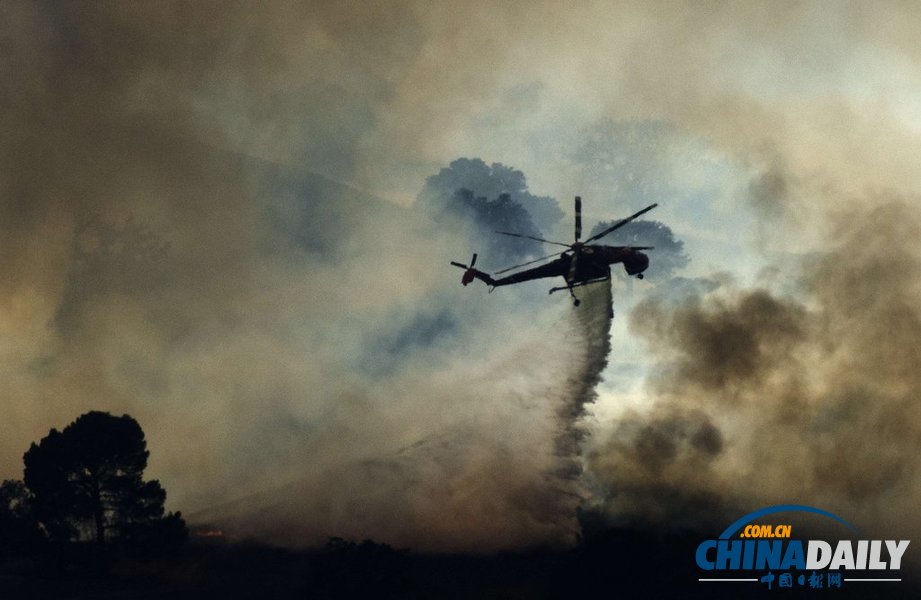 美國洛杉磯一汽車起火引發(fā)森林火災(zāi) 濃煙滾滾（圖）