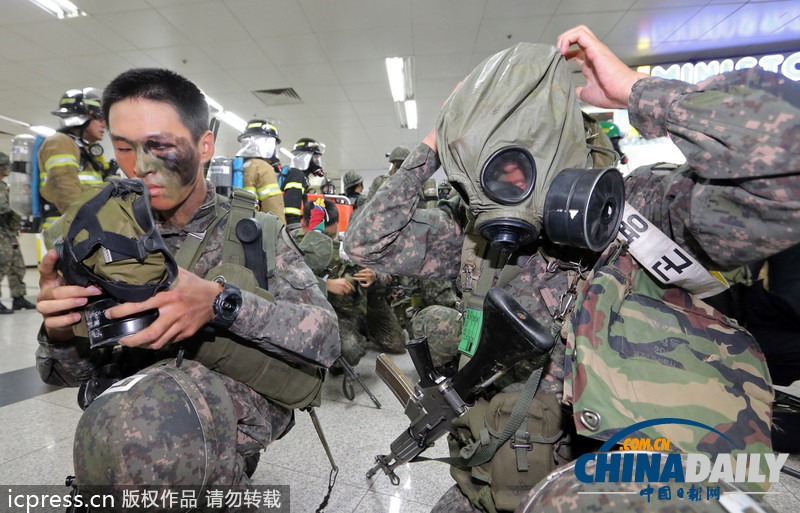 韓美舉行“乙支”軍演 首爾車站進行反恐演習（組圖）