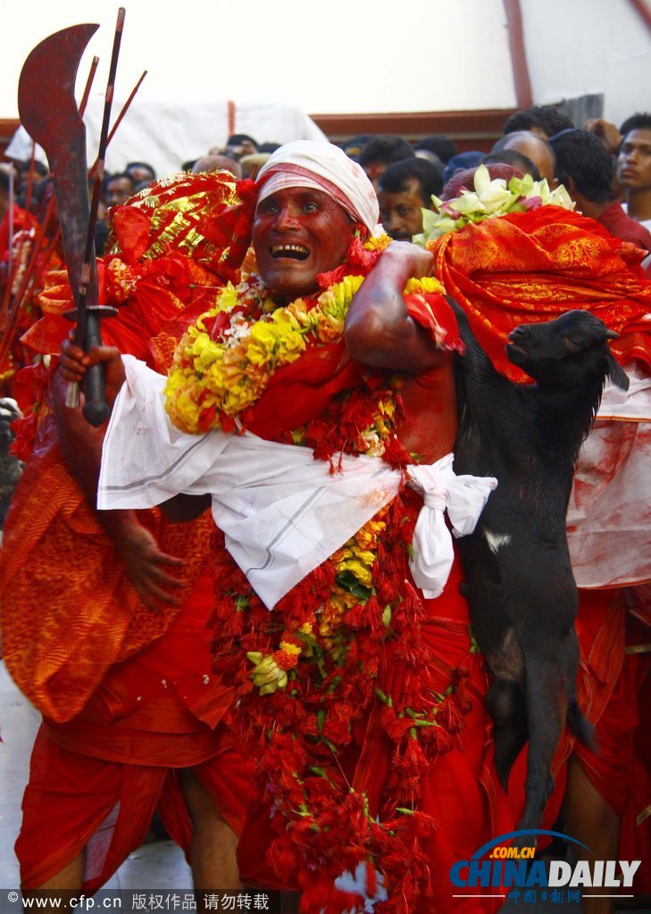 印度慶祝傳統(tǒng)節(jié)日 另類(lèi)舞蹈上演“血色激情”