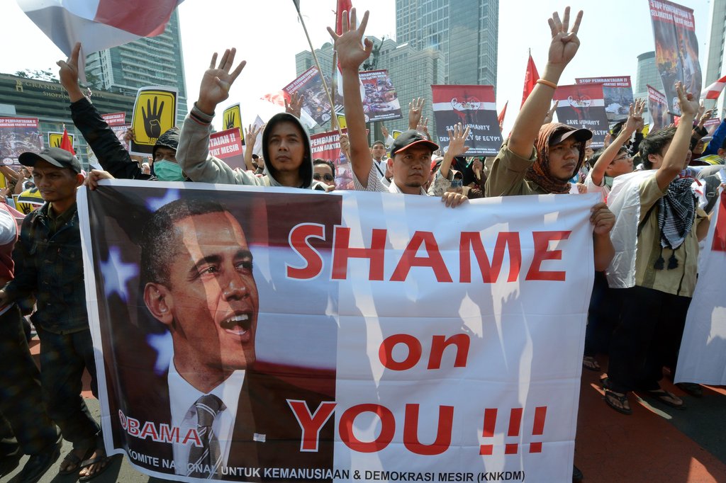 印尼數千穆斯林集會聲援埃及民眾 痛批奧巴馬（圖）