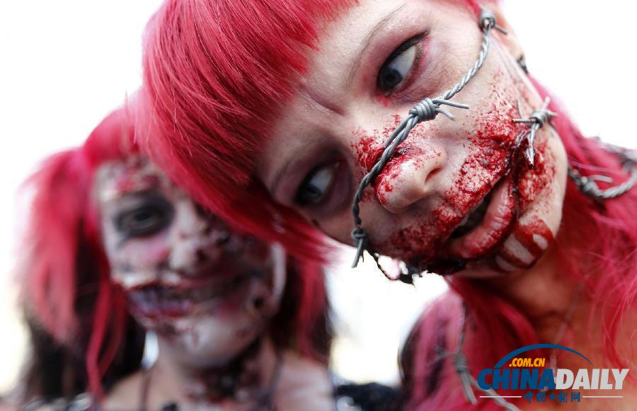 德國“僵尸”大游行 看誰的造型更恐怖？