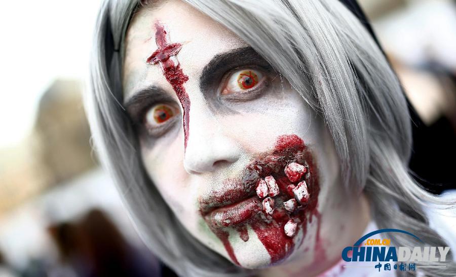 德國“僵尸”大游行 看誰的造型更恐怖？