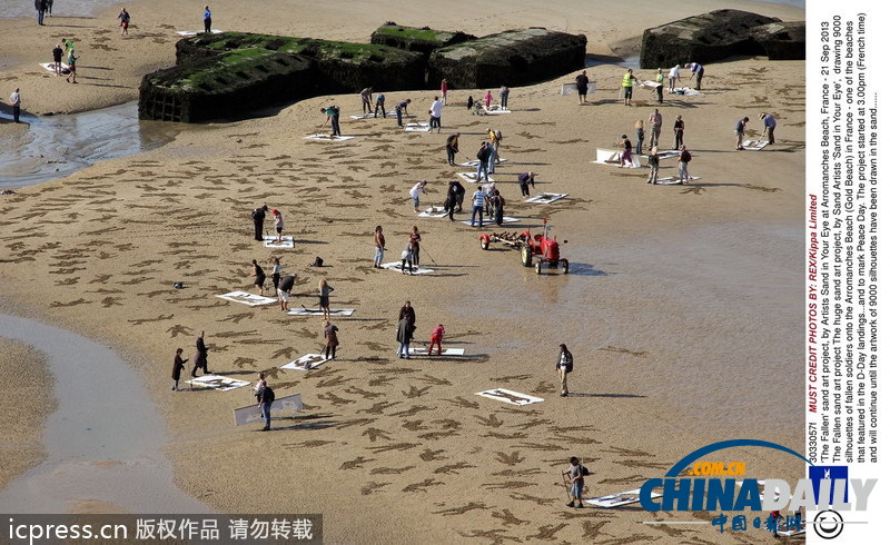 藝術家沙灘打造9000個陣亡士兵剪影 紀念世界和平日