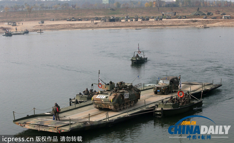 韓國漢江舉行護國軍演 裝甲車齊出動（組圖）