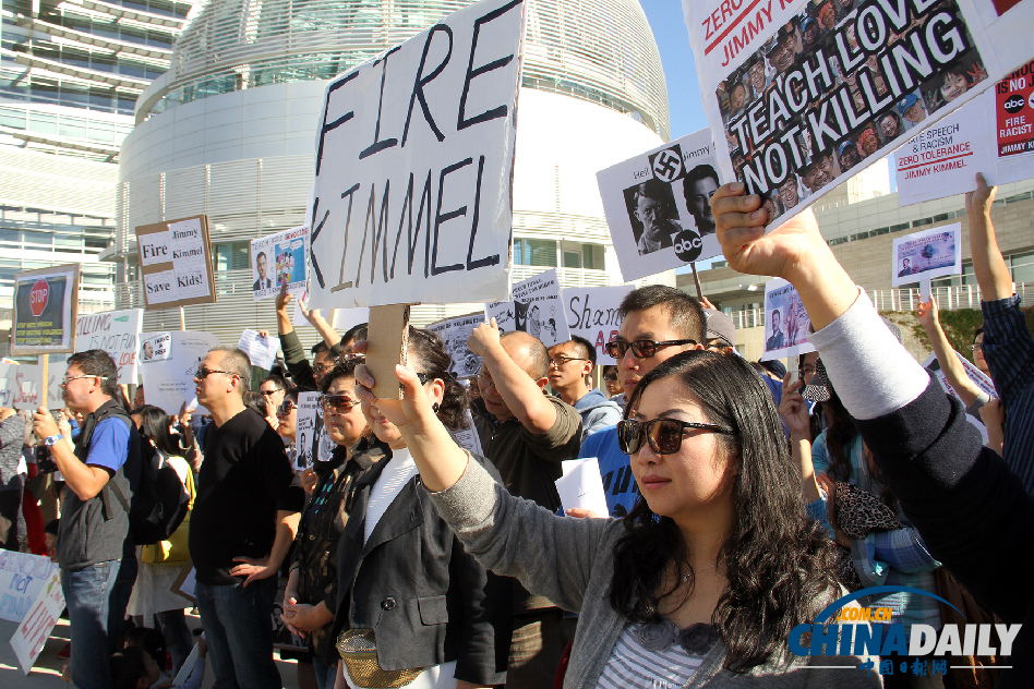 美國(guó)華人抗議ABC節(jié)目辱華 要求解雇涉事主持人