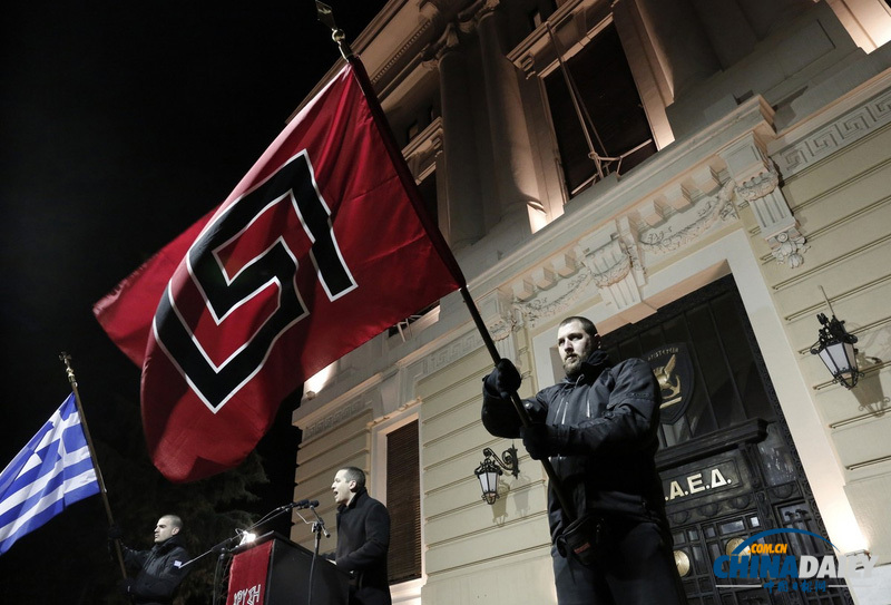 希臘金色黎明黨支持者游行 行納粹禮鼓吹極端主義