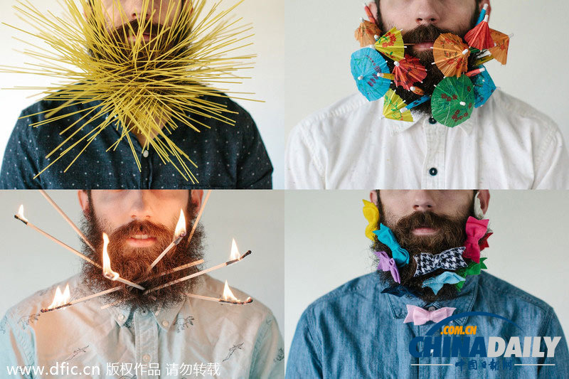 美畫(huà)家大胡子威力無(wú)窮 “吸附”意面糖果展百變?cè)煨? style=