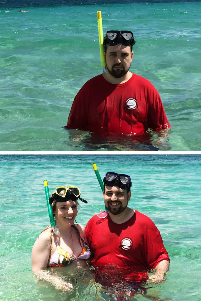 男子旅行拍照有無(wú)老婆畫風(fēng)大不同!