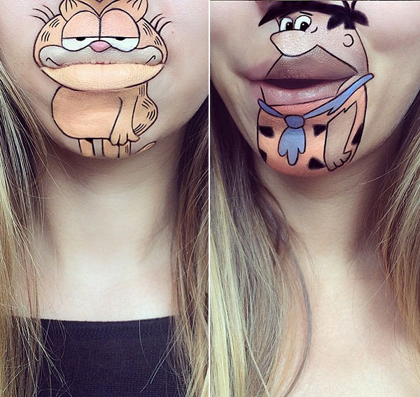 萌！藝術(shù)家嘴唇上創(chuàng)作卡通畫