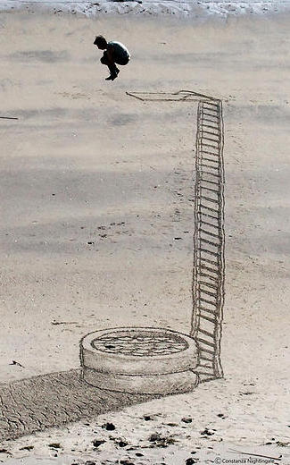 沙灘上的3D藝術沙畫