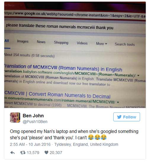 一位非常禮貌的奶奶:谷歌搜索也要說“請”和“謝謝”