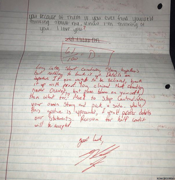 腹黑小哥神吐槽前任分手信 論據不足、錯字連篇