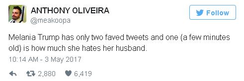 網友調侃特朗普遭妻子“嫌棄” 梅蘭妮亞竟手滑點贊