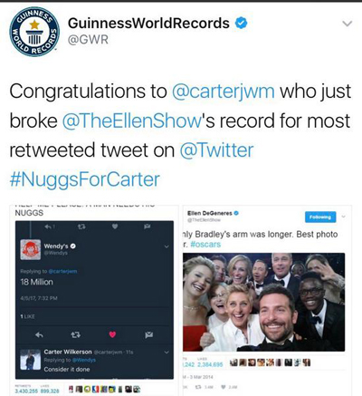 這條推文破了推特紀錄!好萊塢眾大牌不敵免費雞塊