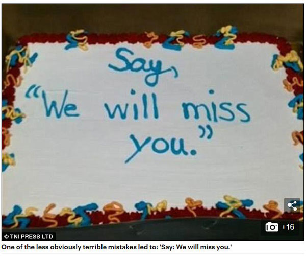 當糕點師把顧客的話一字不差地寫到蛋糕上