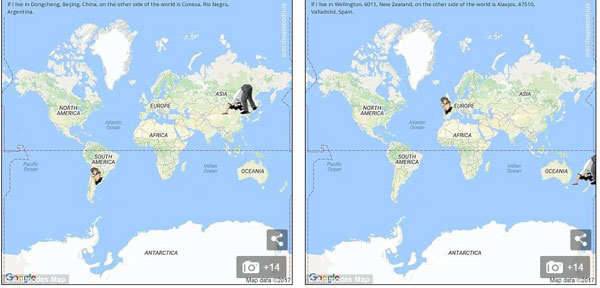 地球另一端與你相對的地方是哪里？現(xiàn)在有個地圖可以查了！