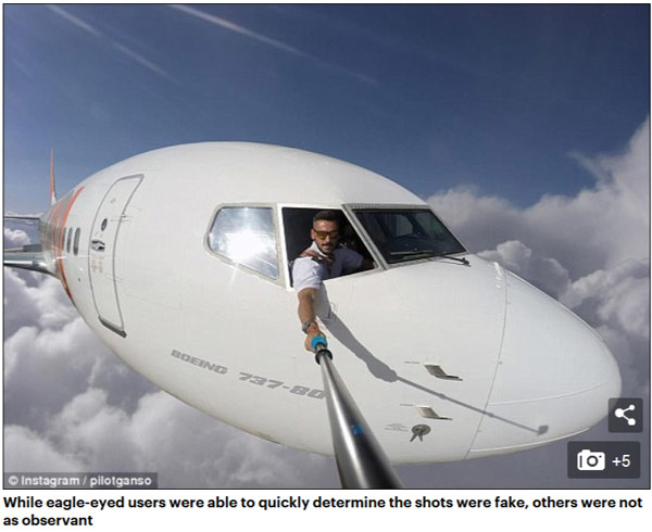 自拍新高度：飛行員把身子探出駕駛艙自拍！（組圖）