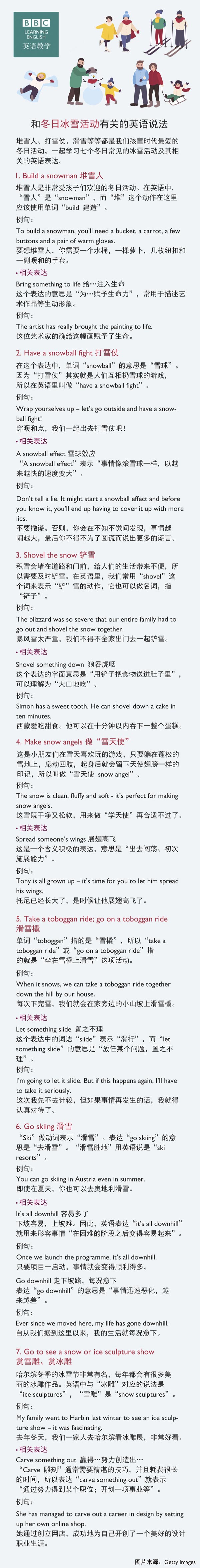 和冬日冰雪活動有關的英語說法