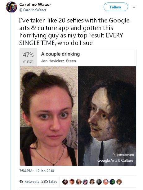 谷歌應用“名畫匹配”功能：測測你和哪幅名畫撞臉了
