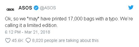 英國電商ASOS為包裝拼寫錯誤致歉，這些錯別字真的很尷尬！