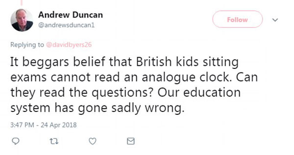 英國中學(xué)考場要換數(shù)字時(shí)鐘，只因?qū)W生看不懂指針鐘表