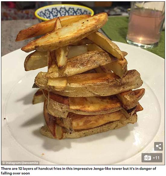 食物“疊疊樂”成社交媒體新潮流 網友爭相挑戰（組圖）