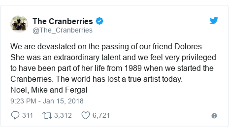 小紅莓樂(lè)隊(duì)主唱桃樂(lè)絲去世 你一定聽(tīng)過(guò)她的歌