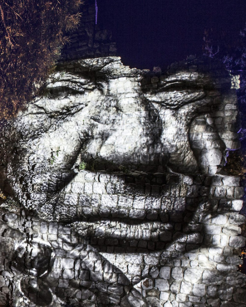 法驚現人臉燈光投影 巖石樹木皆成藝術品