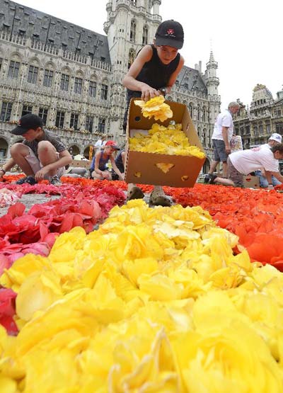 Flower carpet displayed at the Grand Place in Brussels, Belgium