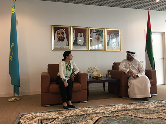 阿斯塔納世博會中國館政府副代表、館長舒寰赴阿聯酋館調研