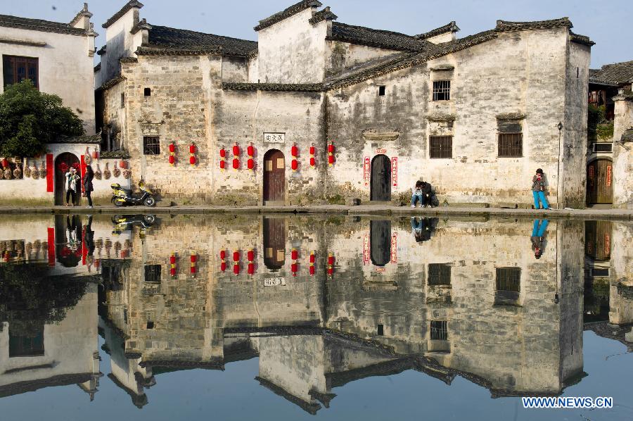 Morning scenery of local residences in Hongcun