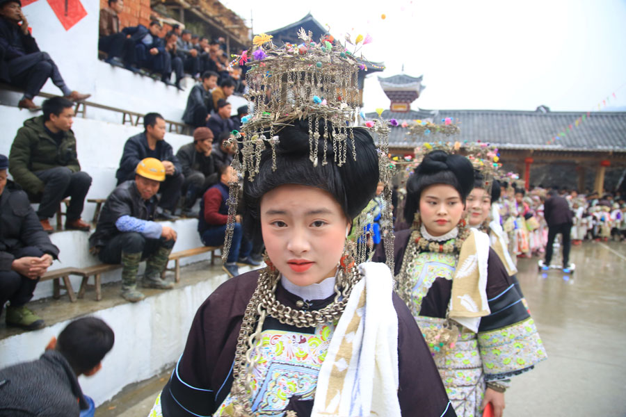 Dong people perform for traditional New Year festival